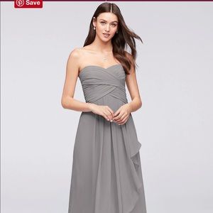 Strapless Crinkle Chiffon Dress with Cascade Skirt